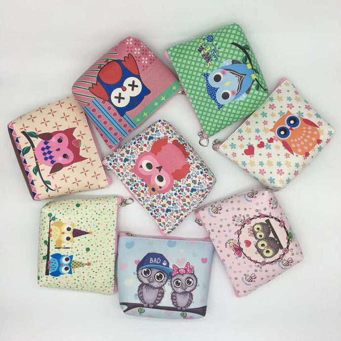 4 Colors Mini Handbag Key Bag Cartoon Owl Women Cute PU Coin Purse Girl Wallet Cute Portable Suitable for Anyoccasions